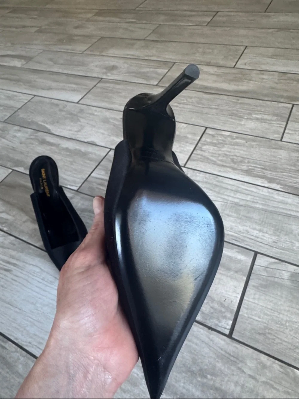 Saint Laurent Black Pointed Satin Slingback Pumps 39.5 - Picture 3 of 5